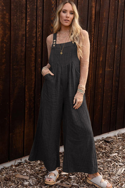 Buttoned Wide Leg Overalls