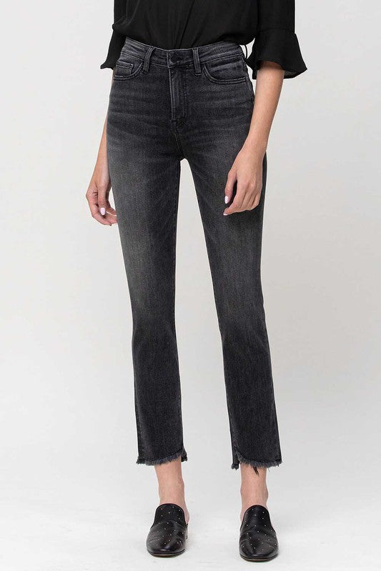 High Rise Straight Crop with Uneven Hem Details