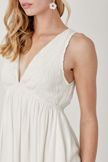 V Neck Smock Sleeveless Dress