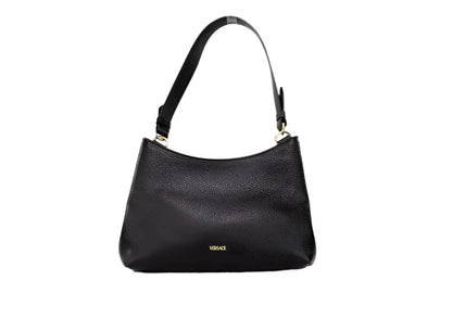 Versace Virtus Small Black Leather Hobo Shoulder Crossbody Bag