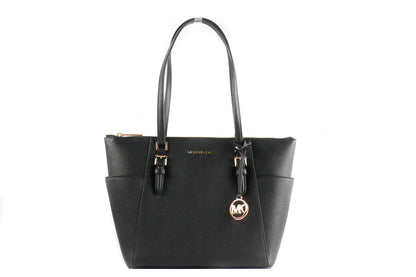 Michael Kors Charlotte Solid Black Leather Tote Handbag